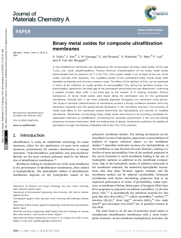 (PDF) Binary metal oxides for composite ultrafiltration membranes