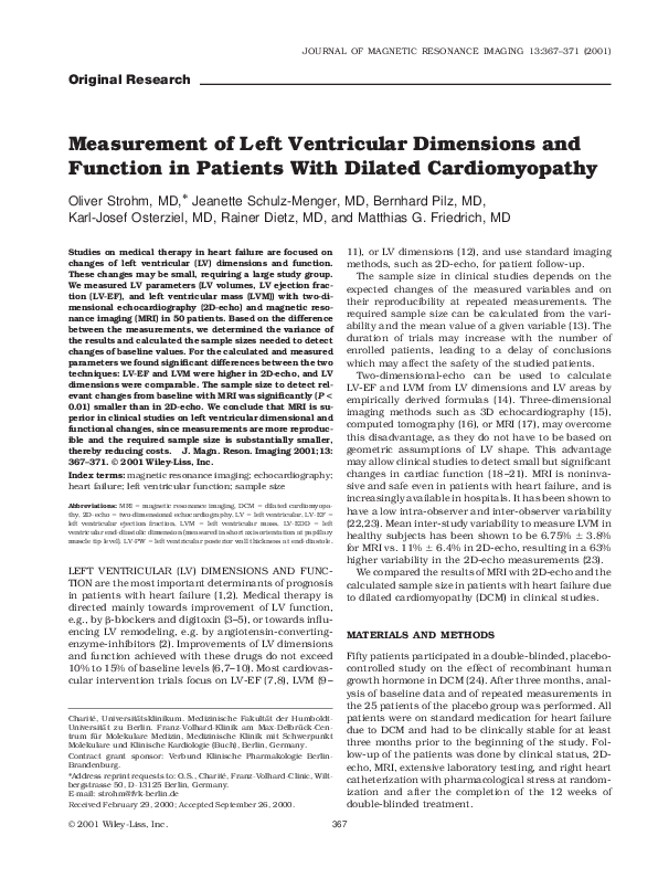 (PDF) Measurement of left ventricular dimensions and function in ...