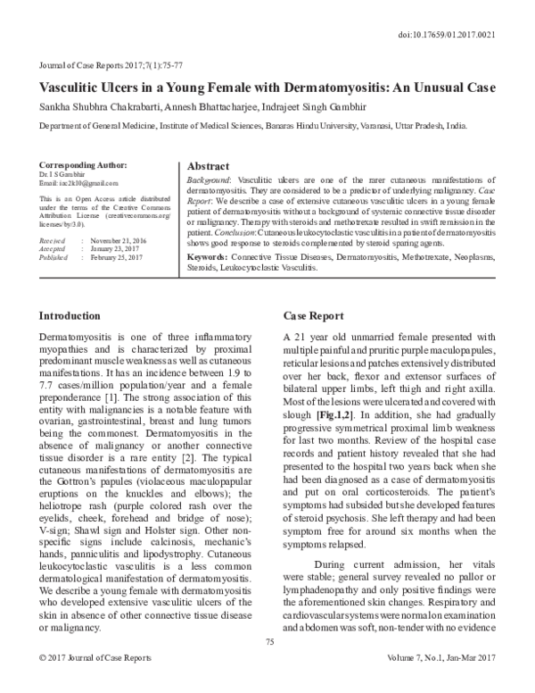 (PDF) Vasculitic Ulcers in a Young Female with Dermatomyositis: An ...