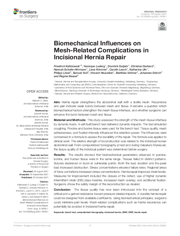 (PDF) Biomechanical Influences on Mesh-Related Complications in ...