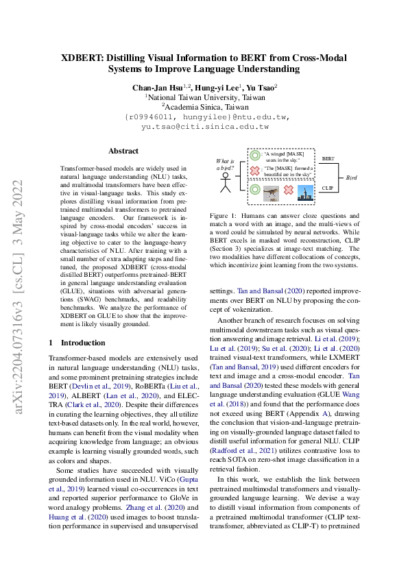 (PDF) XDBERT: Distilling Visual Information to BERT from Cross-Modal ...