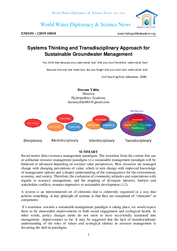(PDF) Systems Thinking and Transdisciplinary Approach for Sustainable ...
