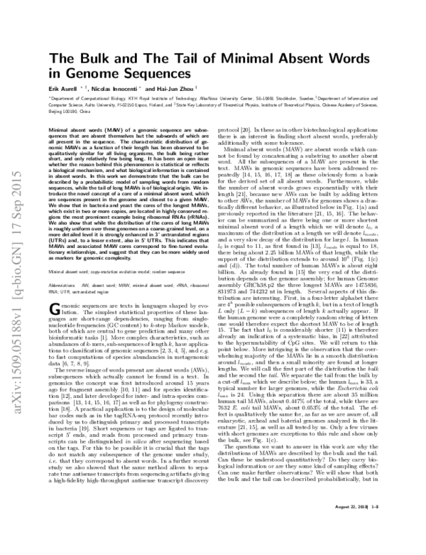 (PDF) The bulk and the tail of minimal absent words in genome sequences