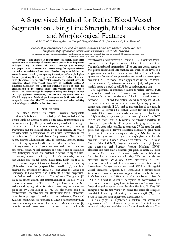 (PDF) A supervised method for retinal blood vessel segmentation using ...