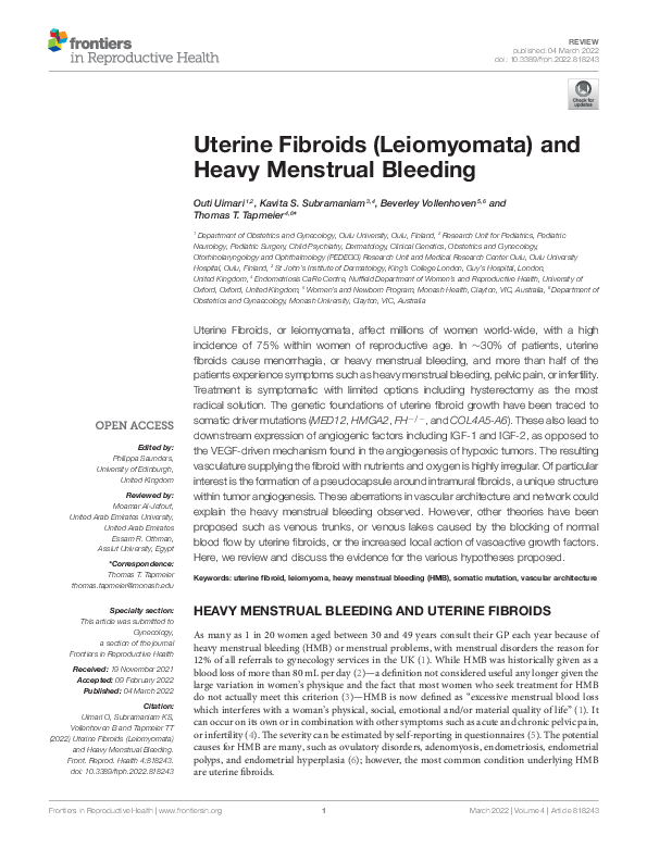 (PDF) Uterine Fibroids (Leiomyomata) and Heavy Menstrual Bleeding