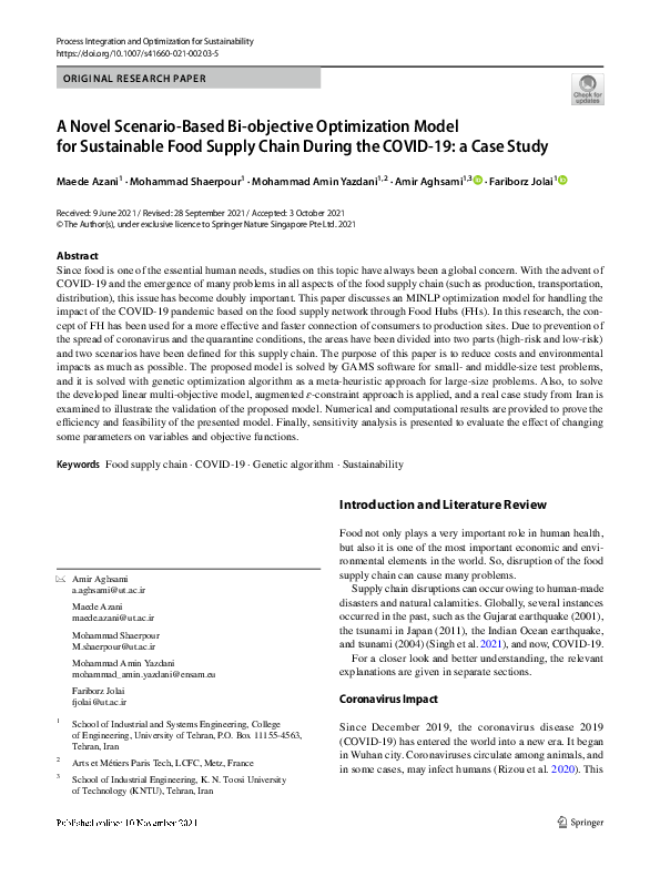 (PDF) A Novel Scenario-Based Bi-objective Optimization Model for ...