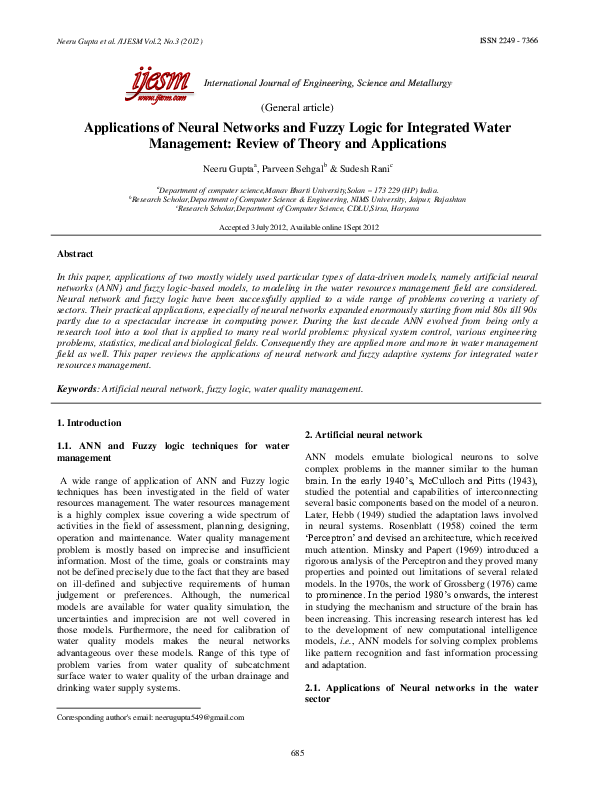 (PDF) Applications of Neural Networks and Fuzzy Logic for Integrated ...