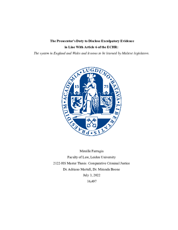 (PDF) The Prosecutor’s Duty to Disclose Exculpatory Evidence in Line ...