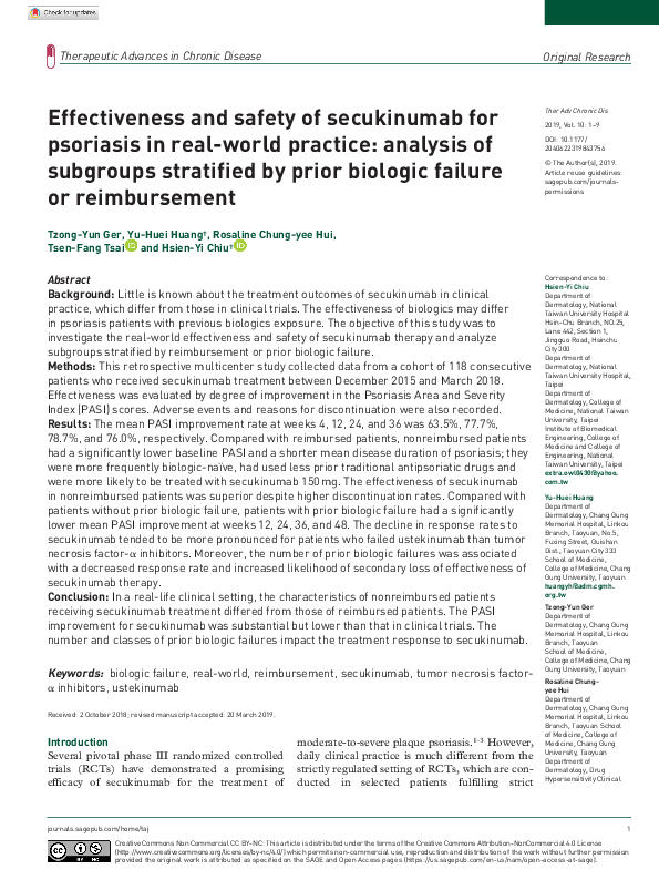 (PDF) Effectiveness and safety of secukinumab for psoriasis in real ...