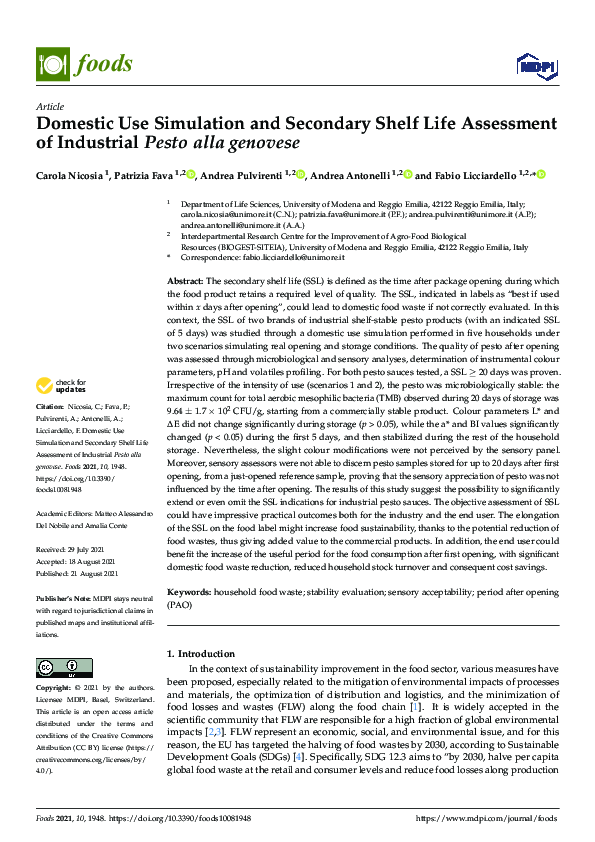 (PDF) Domestic Use Simulation and Secondary Shelf Life Assessment of ...