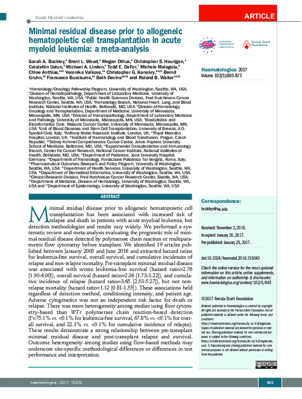 (PDF) Minimal residual disease prior to allogeneic hematopoietic cell ...