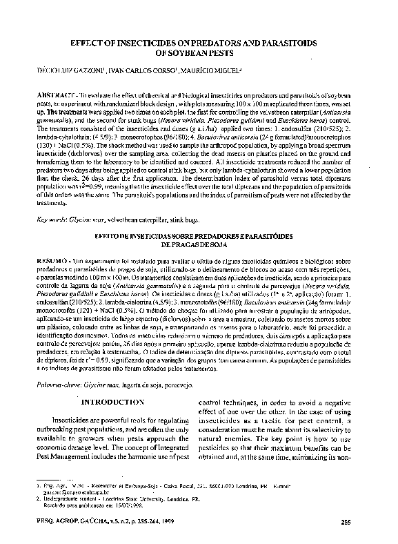 (PDF) Effect of insecticides on predators and parasitoids of soybean pests
