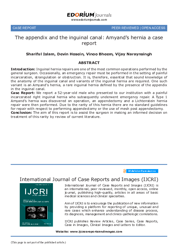 (PDF) The appendix and the inguinal canal: Amyand’s hernia a case report