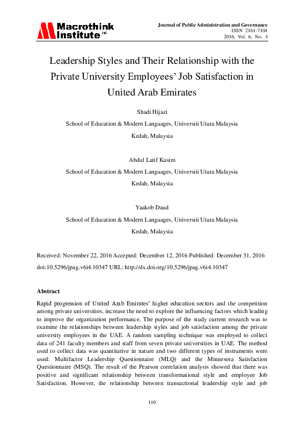 (PDF) Leadership Styles and Their Relationship with the Private ...