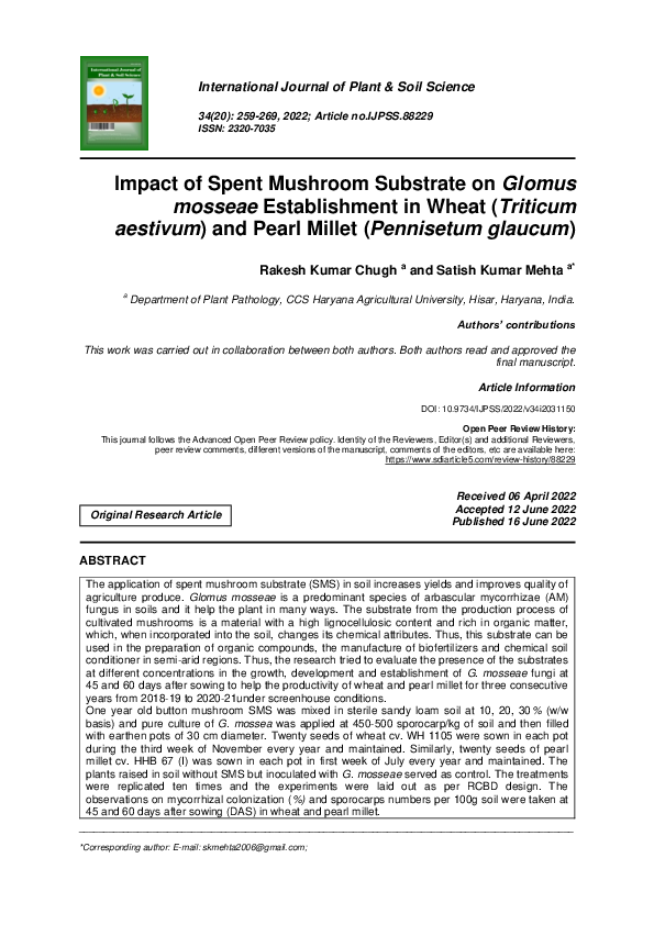 (PDF) Impact of Spent Mushroom Substrate on Glomus mosseae ...