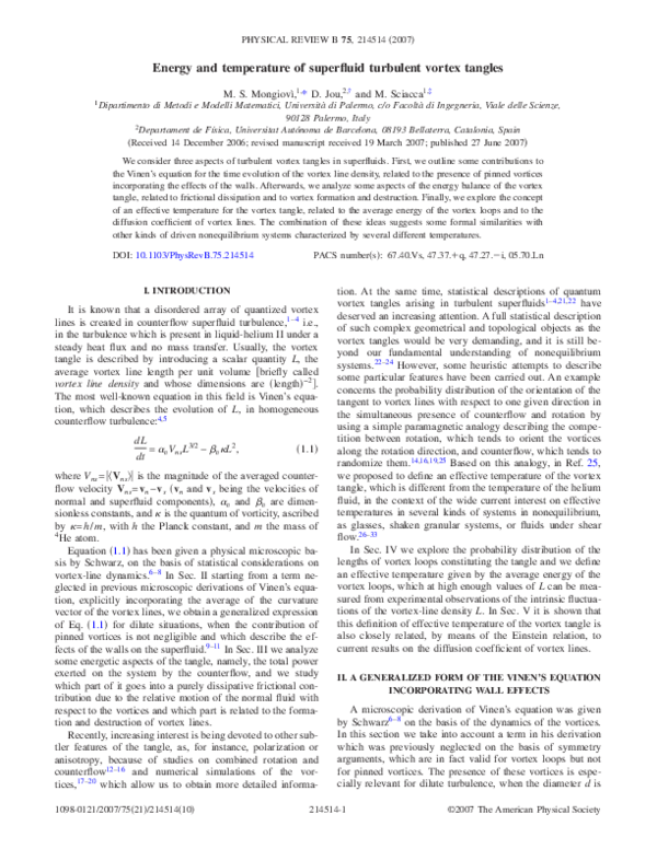 (PDF) Energy and temperature of superfluid turbulent vortex tangles