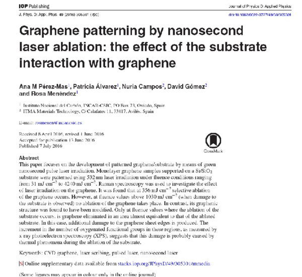 (PDF) Graphene patterning by nanosecond laser ablation: the effect of ...