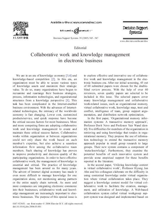 (PDF) Collaborative work and knowledge management in electronic business