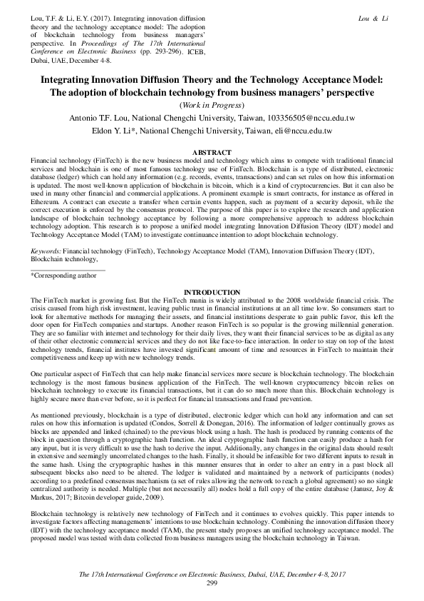 (PDF) Integrating Innovation Diffusion Theory and the Technology ...