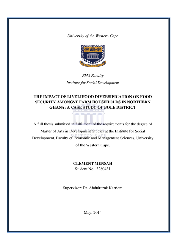 (PDF) The impact of livelihood diversification on food Security amongst ...