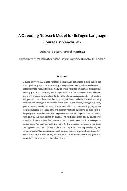 (PDF) A Queueing Network Model for Refugee Language Courses in Vancouver
