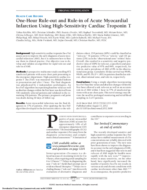 (PDF) One-Hour Rule-out and Rule-in of Acute Myocardial Infarction ...
