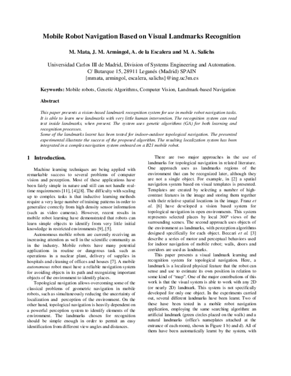 (PDF) Mobile Robot Navigation Based on Visual Landmark Recognition