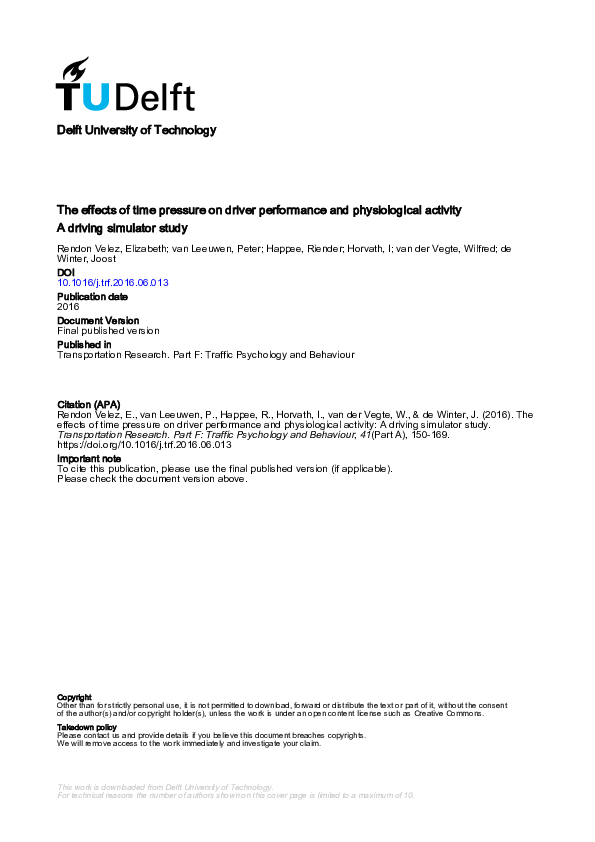 (PDF) The effects of time pressure on driver performance and ...
