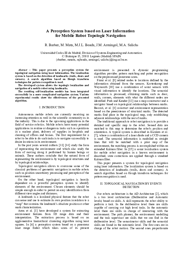 (PDF) A perception system based on laser information for mobile robot ...