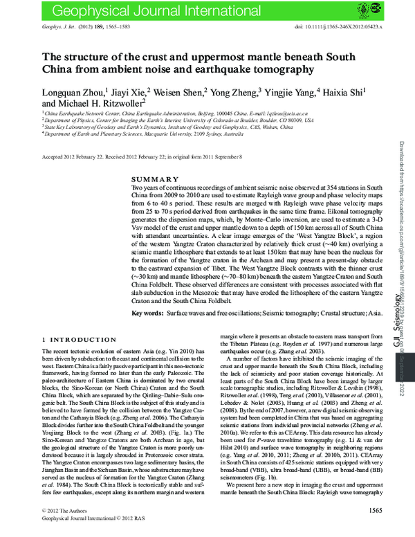 (PDF) The structure of the crust and uppermost mantle beneath South ...
