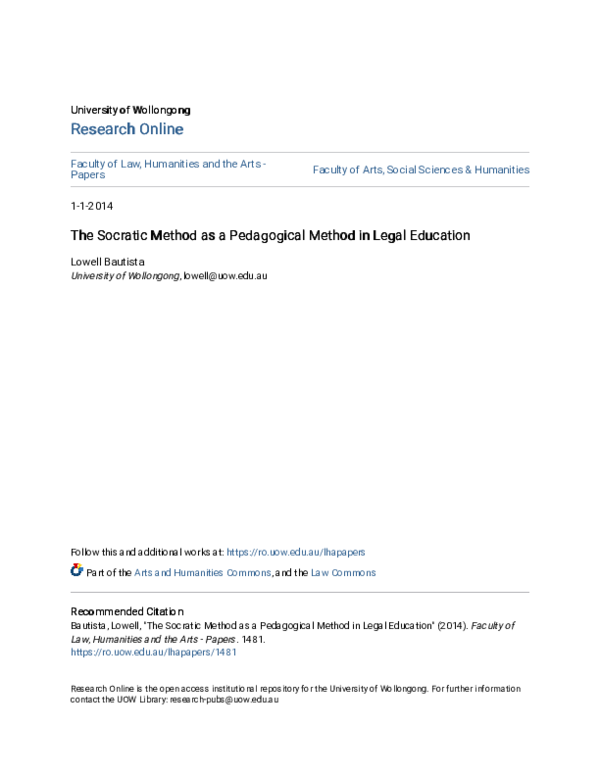 (PDF) The Socratic Method as a Pedagogical Method in Legal Education