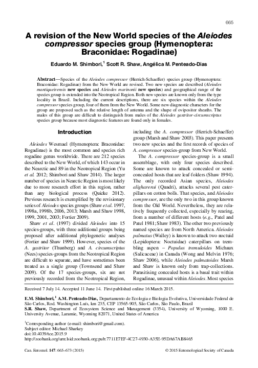 (PDF) A revision of the New World species of the Aleiodes compressor ...