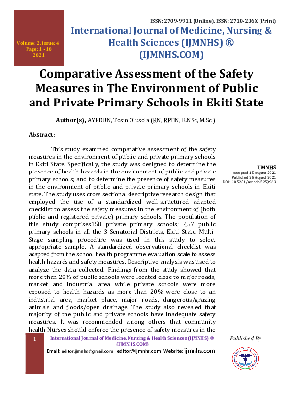 (PDF) Comparative Assessment of the Safety Measures in The Environment ...