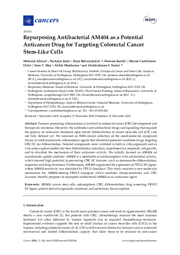 (PDF) Repurposing Antibacterial AM404 As a Potential Anticancer Drug ...