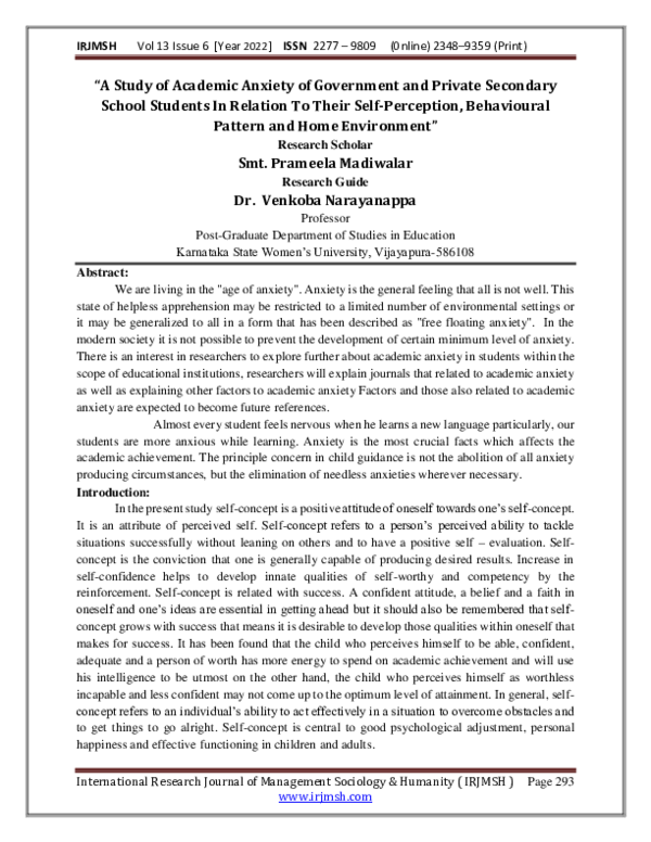 (PDF) "A Study of Academic Anxiety of Government and Private Secondary ...