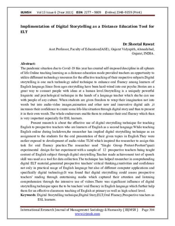 (PDF) Implimentation of Digital Storytelling as a Distance Education ...