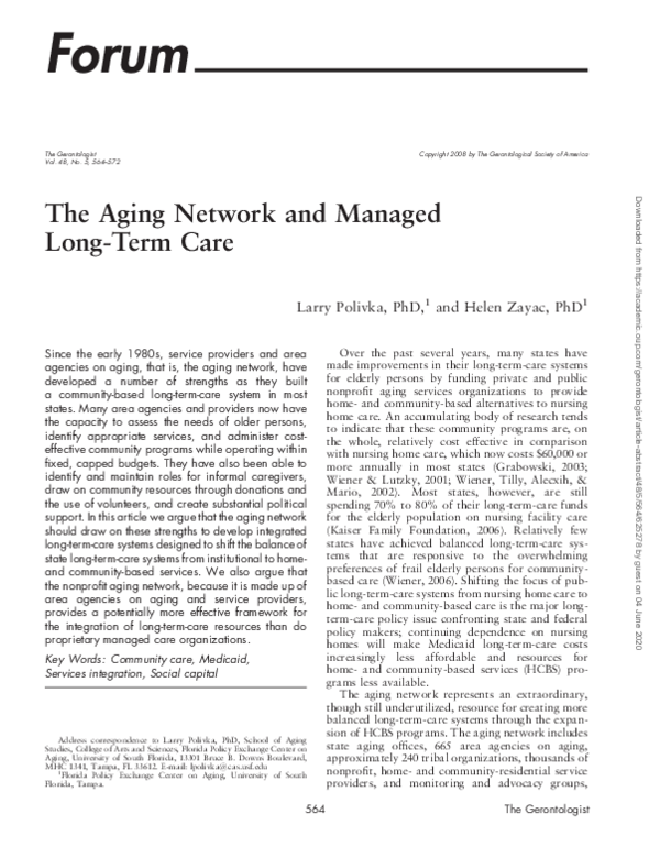 (PDF) The Aging Network and Managed Long-Term Care