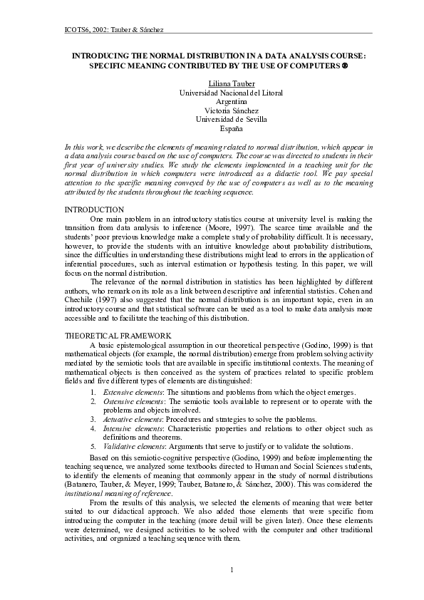 (PDF) Introducing the Normal Distribution in a Data Analysis Course ...