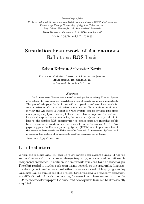(PDF) Simulation Framework of Autonomous Robots as ROS basis