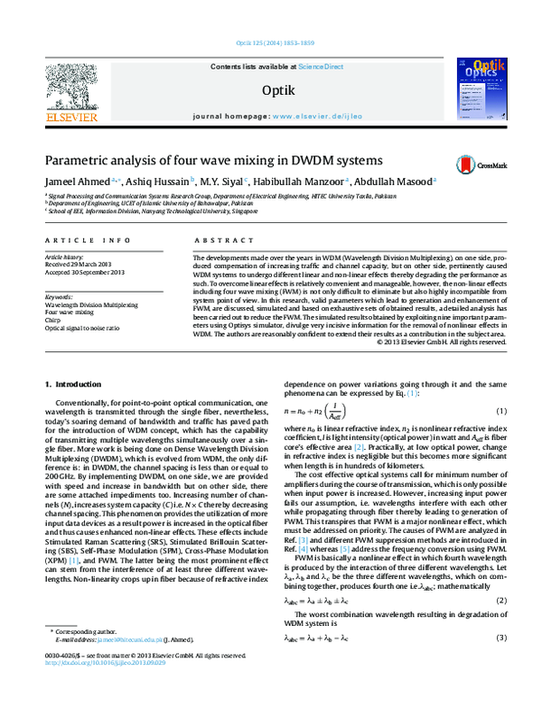 (PDF) Parametric analysis of four wave mixing in DWDM systems