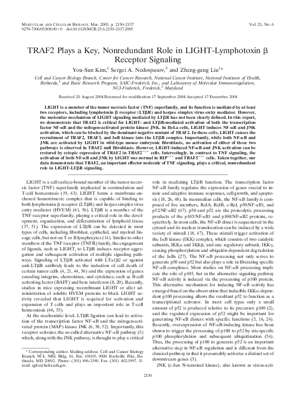 (PDF) Faculty of 1000 evaluation for TRAF2 plays a key, nonredundant ...