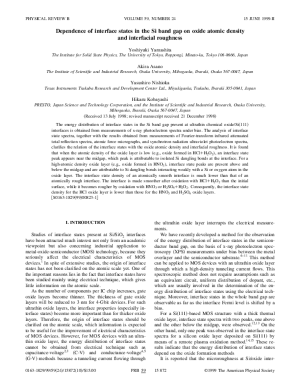 (PDF) Dependence of interface states in the Si band gap on oxide atomic ...
