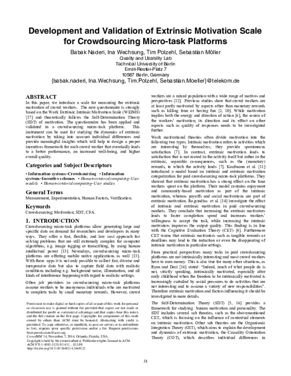 (PDF) Development and Validation of Extrinsic Motivation Scale for ...