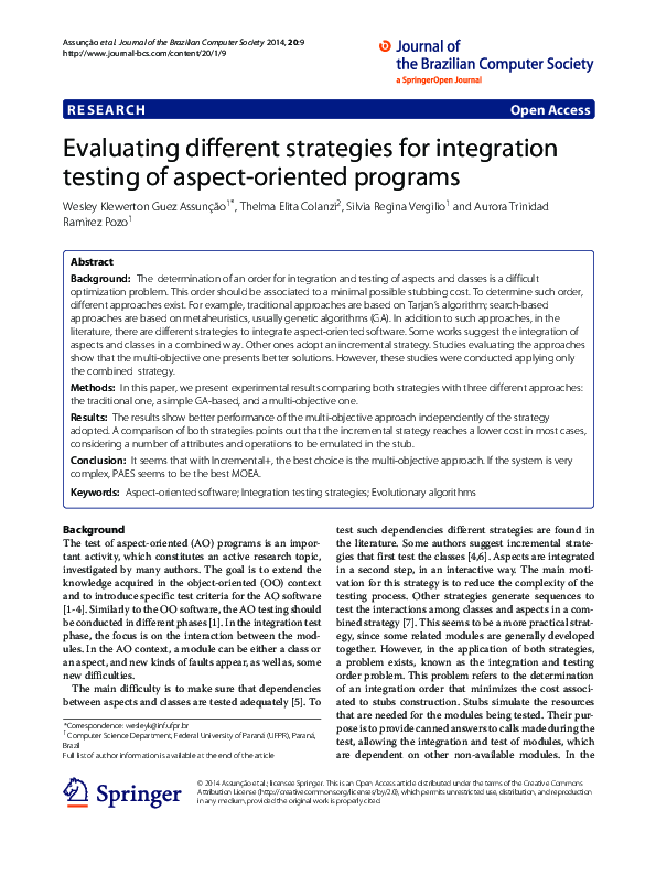 (PDF) Evaluating different strategies for integration testing of aspect ...