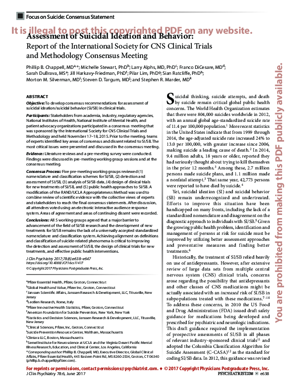 (PDF) Assessment of Suicidal Ideation and Behavior: Report of the ...