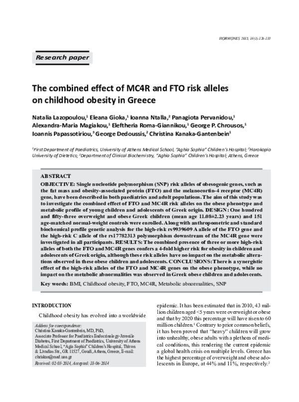 (PDF) The combined effect of MC4R and FTO risk alleles on childhood ...