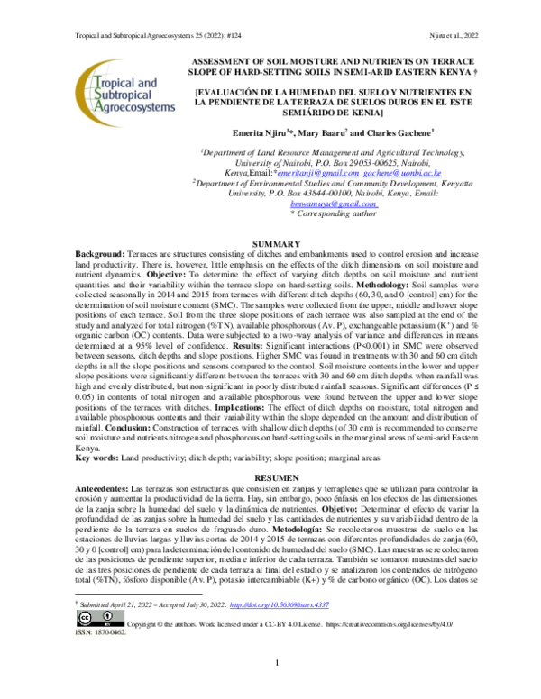 (PDF) Assessment of Soil Moisture and Nutrients on Terrace Slope of ...