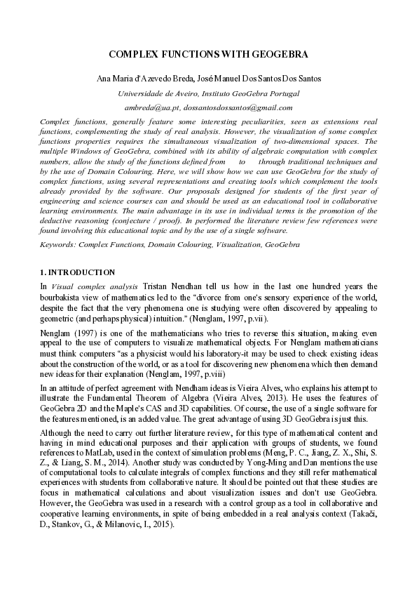 (PDF) Complex functions with GeoGebra