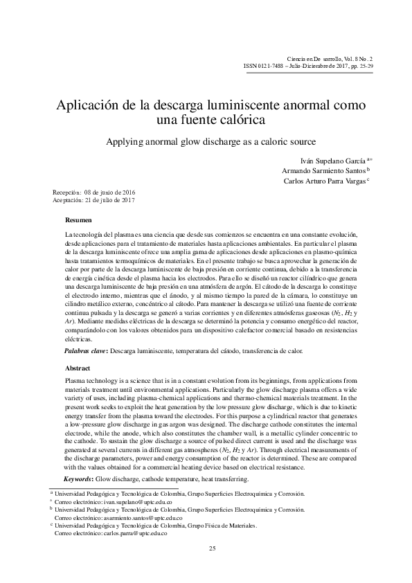 (PDF) Aplicación de la descarga luminiscente anormal como una fuente