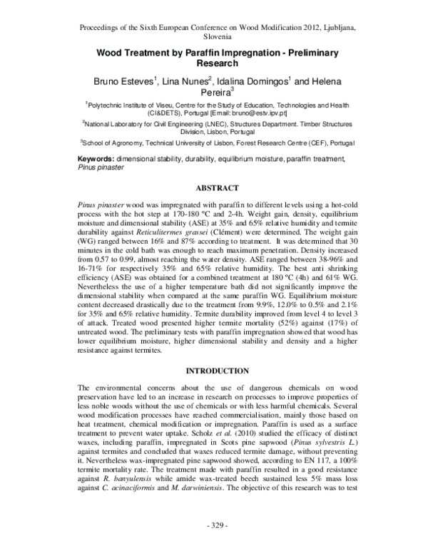(PDF) Wood Treatment by Paraffin ImpregnationPreliminary Research